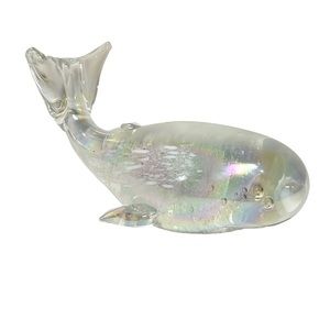 Art Glass Iridescent Clear Glass Whale Figurine Paperweight Decor 5”